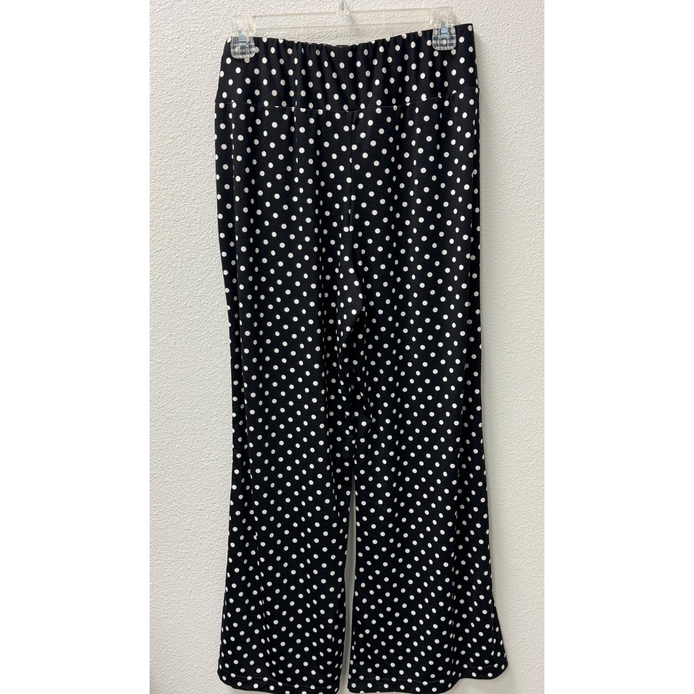 Robert Louis Womens Polka Dot Wide Leg Pants PM Black White High Rise Tie Waist